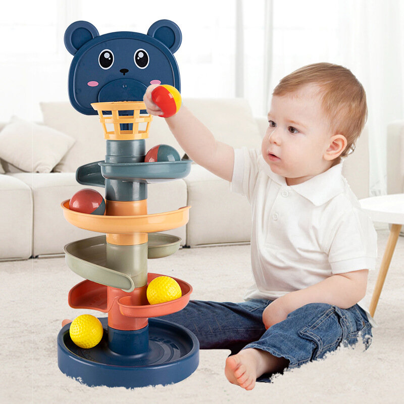 몬테소리 아기 장난감 롤링 볼 타워 몬테소리 교육 게임 아기 스태킹 트랙, 아기 개발 완구 1 2 3 세