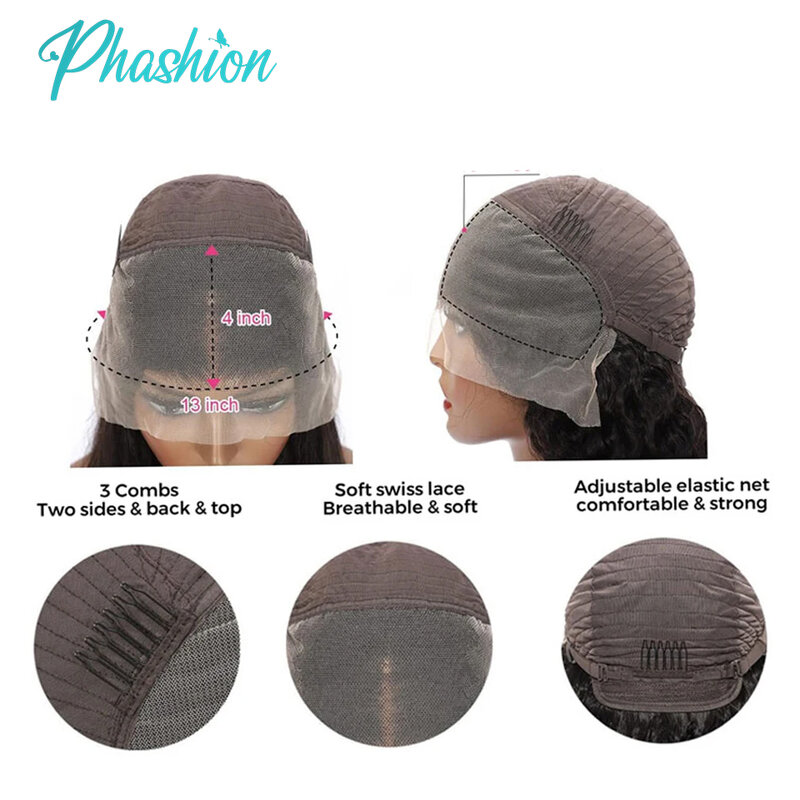 Phashion 13x6 13x4 parrucche per capelli umani anteriori in pizzo trasparente Pre pizzicate per le donne parrucche frontali in pizzo per capelli umani Remy lisci