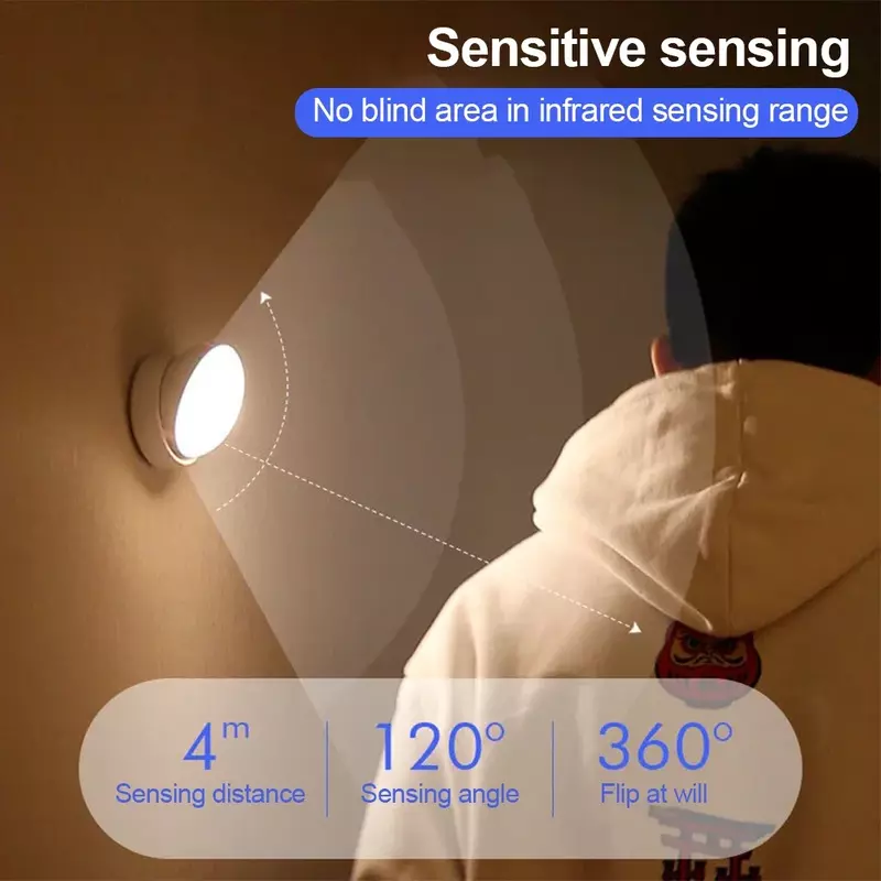 Drehbarer LED-Bewegungs sensor Nachtlicht USB-Aufladung intelligente menschliche Induktion lampe für Nachttisch Schrank Home Garderobe Beleuchtung