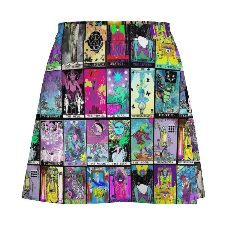 Mini jupe cosplay pour filles, motif de cartes de tarot