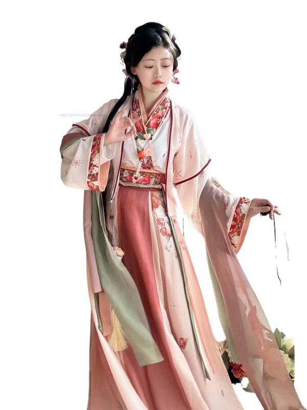 النمط الصيني التقليدي Hanfu فستان المرأة أنيقة Vinatge Weijin سلالة الأميرة القديمة الرقص الشعبي تأثيري مجموعة فستان