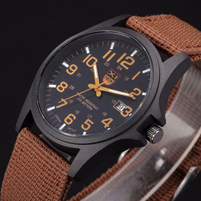 Brown Men Nylon Strap Quartz Watch Fashion Simple Round Dial Watch Male Watch With Luminous Hands Dress Up Relogio Masculino