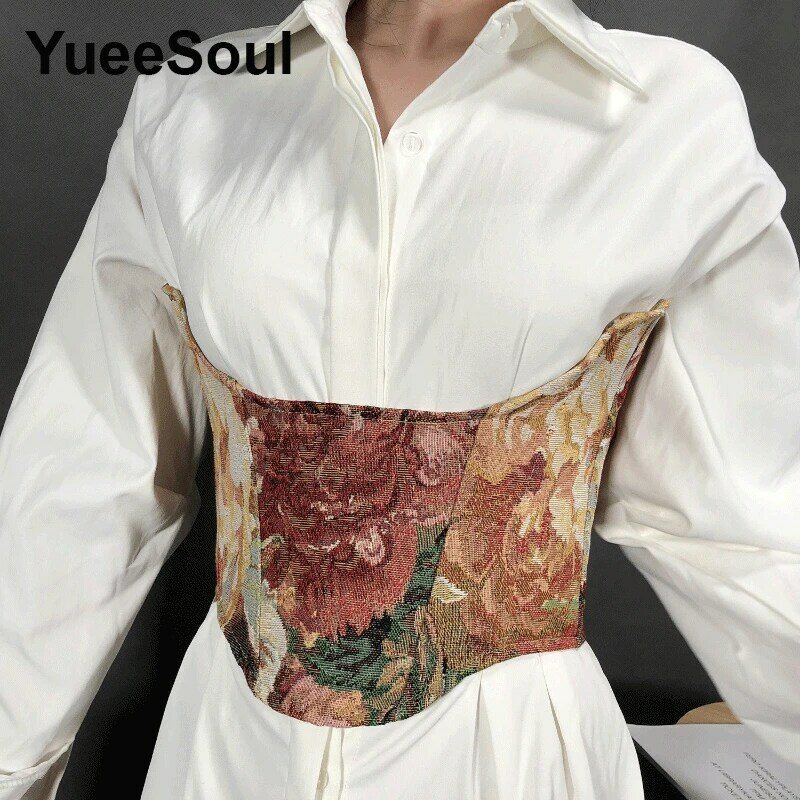 Женский корсет с цветочной вышивкой, пояс 16 см, винтажный милый женский ремень, декоративный корсет, пояс для женщин