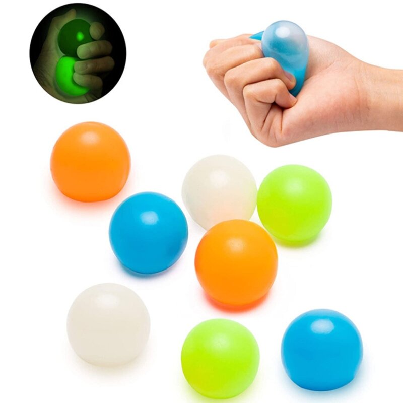 Squeeze brinquedos teto bolas pegajosas brilho squishy bolas de estresse pegajosas brilho no alívio escuro brinquedos ansiedade pressão
