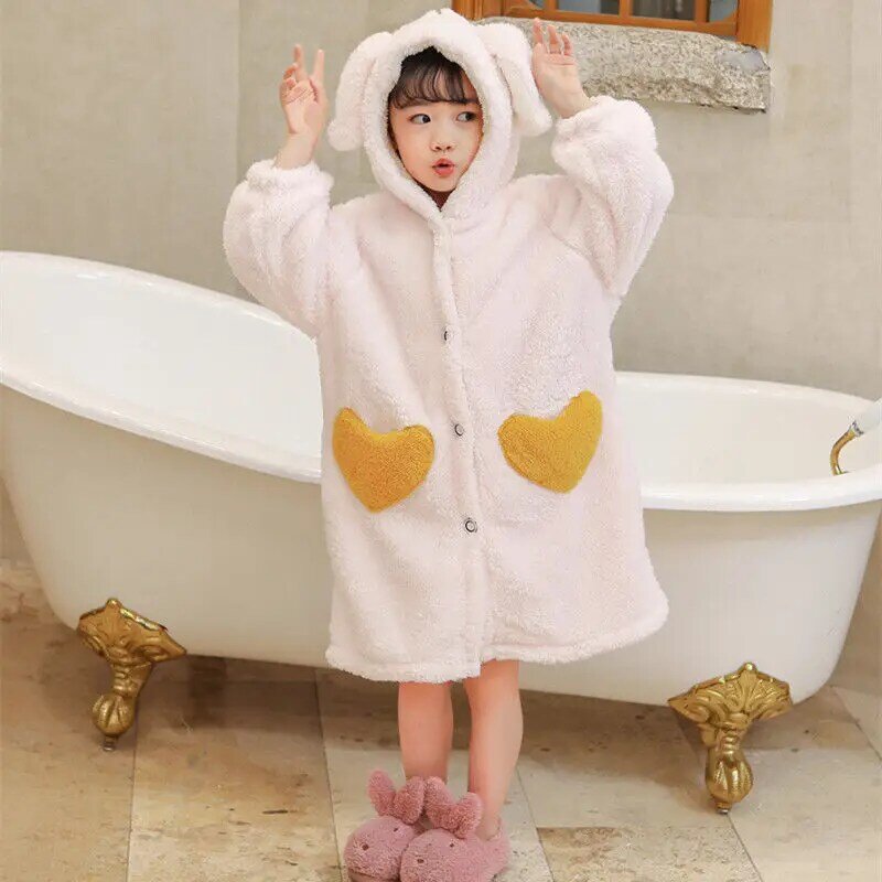 Autumn and winter children's pajamas, coral velvet thickened pajamas, bathrobes, boys and girls' flannel hooded home clothes