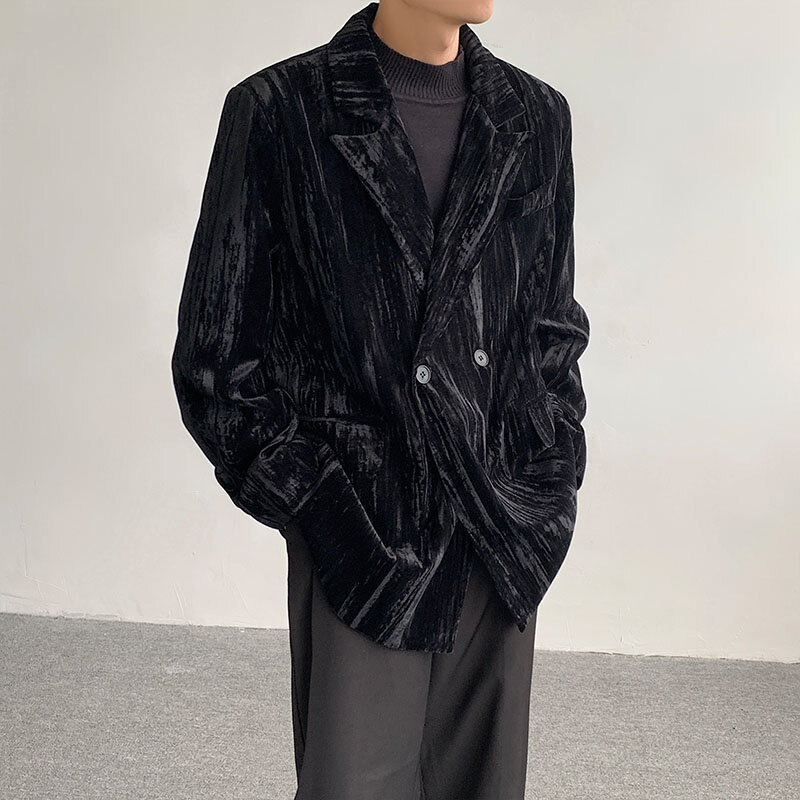 Korean Fashion Men's Velvet Blazers, Loose Shoulder with High Quality Luxury Design, Comfortable Casual Jacket