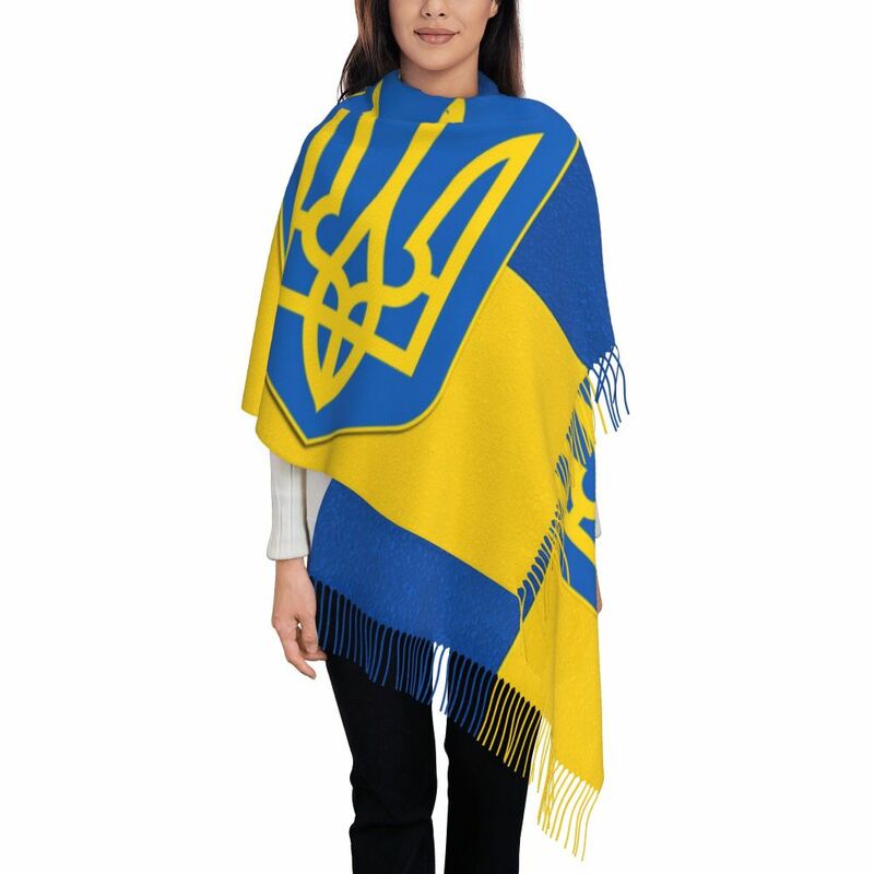 ธงยูเครนยูเครน Tryzub Tassel ผ้าพันคอผู้หญิงนุ่มรักชาติผ้าคลุมไหล่ Lady ฤดูหนาวผ้าพันคอ