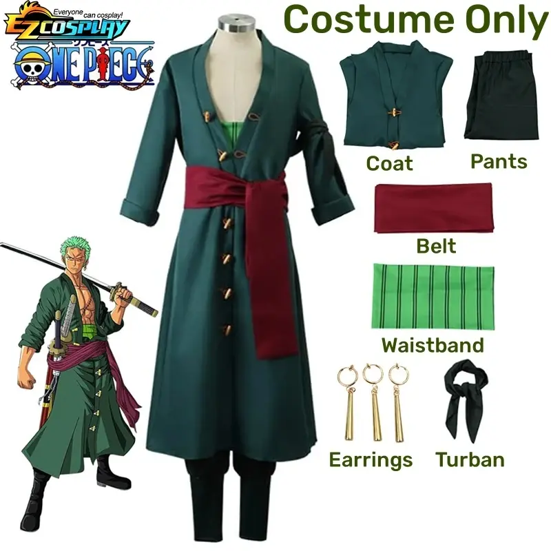 Roronoa Zoro Cosplay Costume Anime Kimono Robe Zoro Roronoa Green Uniform After Two Years Disfraz Halloween Costumes Women Men
