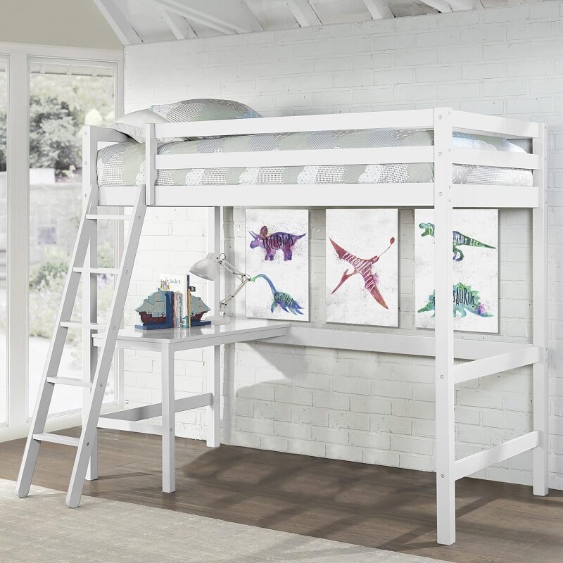 Hillsdale 카스피안 청소년 원목 트윈 로프트 침대, 어린이 방, 흰색