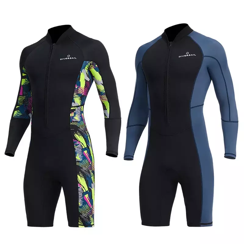 Combinaison Shorty en néoprène à manches longues pour homme, lyJean-à fermeture éclair avant, étanche aux UV, plongée sous-marine, plongée en apnée, natation, surf, 1.5mm