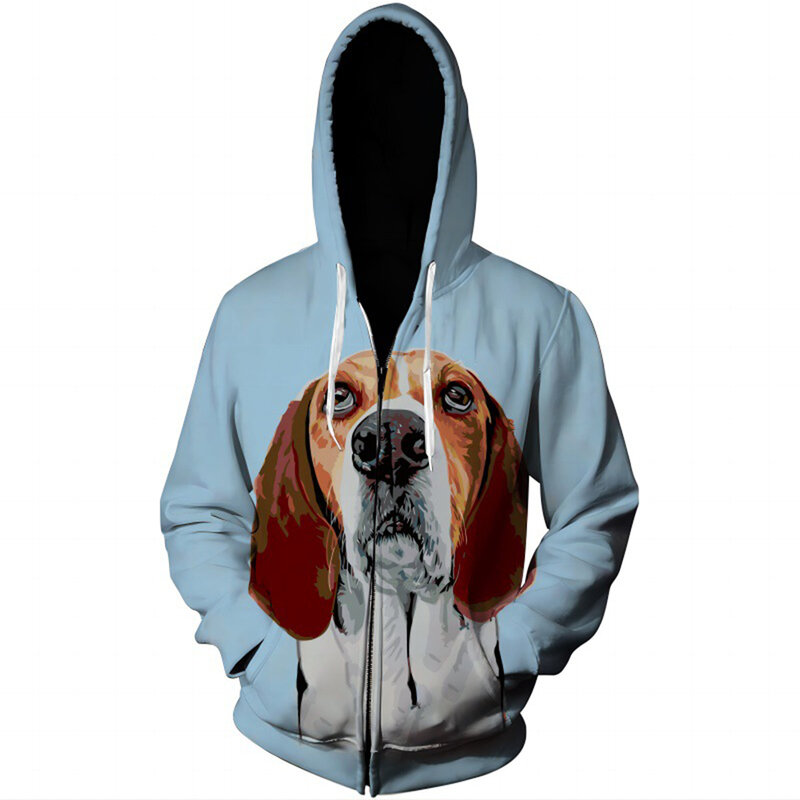 2023 baru pria tampan dan minimalis anjing cetak 3D ritsleting Hoodie sweter kasual serbaguna Retro pola hewan Hoodie