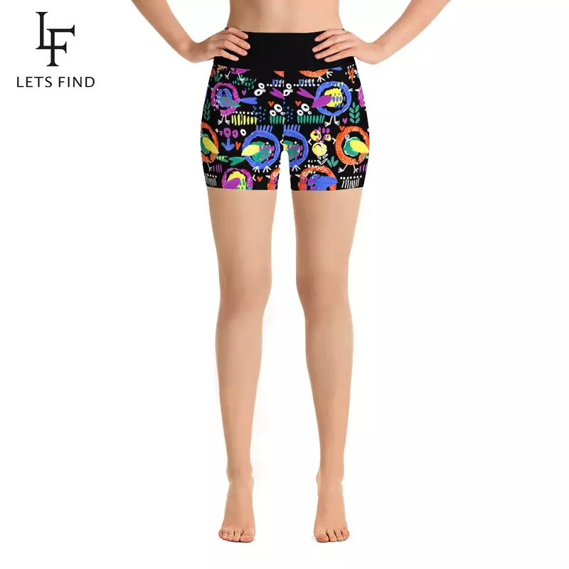 LETSFIND-pantalones cortos con estampado de pájaros y hojas para mujer, Leggings de Fitness de cintura alta, elásticos, sexys, nuevos