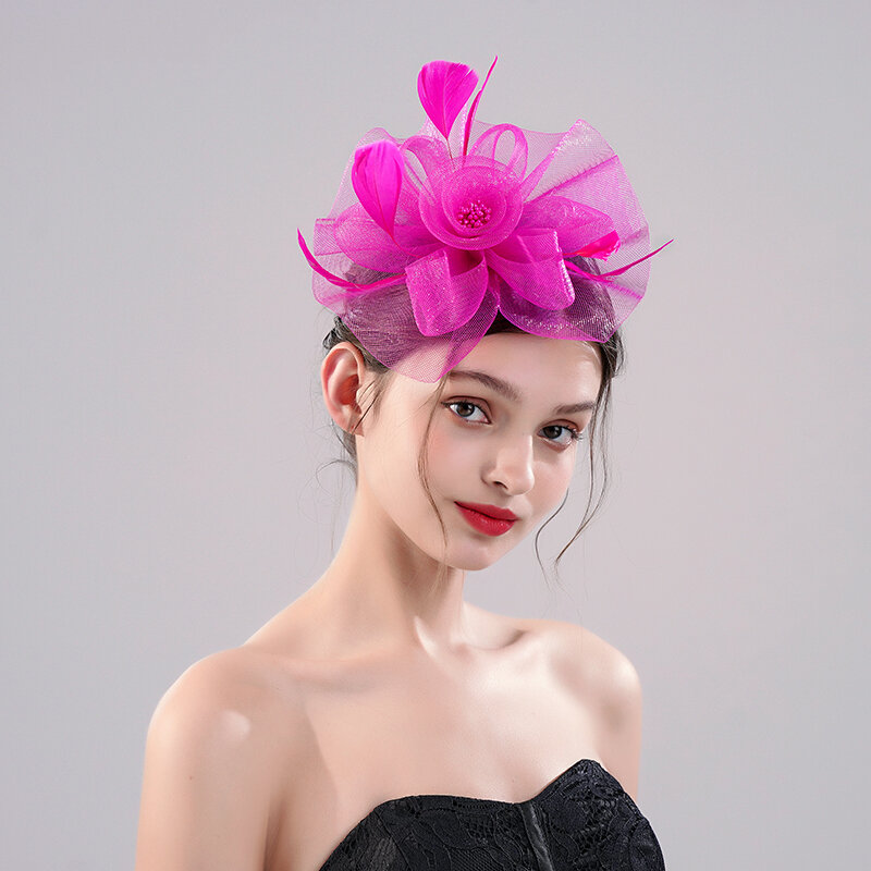 Props Red Colour Women's Exquisite Fashion Flower Decorative Hats Hair Hoops Wedding Party Veil
