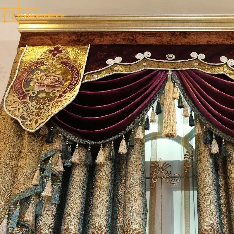 Kulit Emas Berongga Mewah High-End Tirai Eropa Bordir Shading Tirai Kustom untuk Ruang Tamu Ruang Makan Kamar Tidur