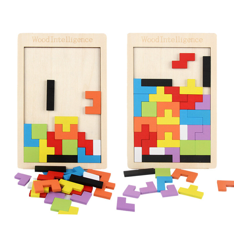 1PCS ปริศนาทำจากไม้ที่มีสีสัน Tangram สำหรับเด็กของเล่นเด็กการเรียนรู้การศึกษาเกมกระดานปริศนาของขวัญของเล่นการเรียนรู้สำหรับกระสับกระส่าย