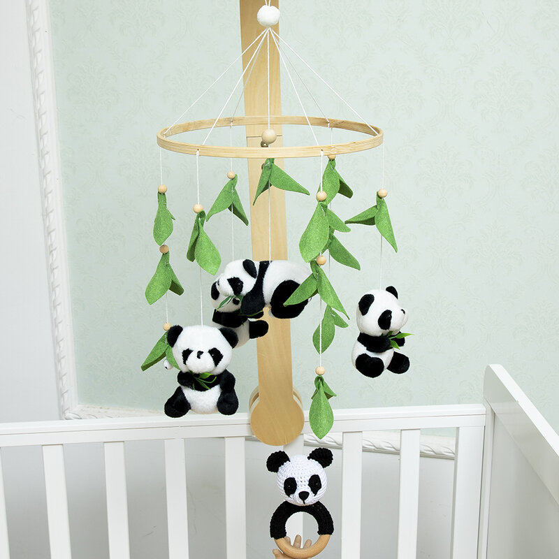 Baby Bed Rattle Cartoon Plush Panda Toys Newborn Crib Bed Bell Crochet Panda Rattles Children's Room Crib Decoration Newborn Toy