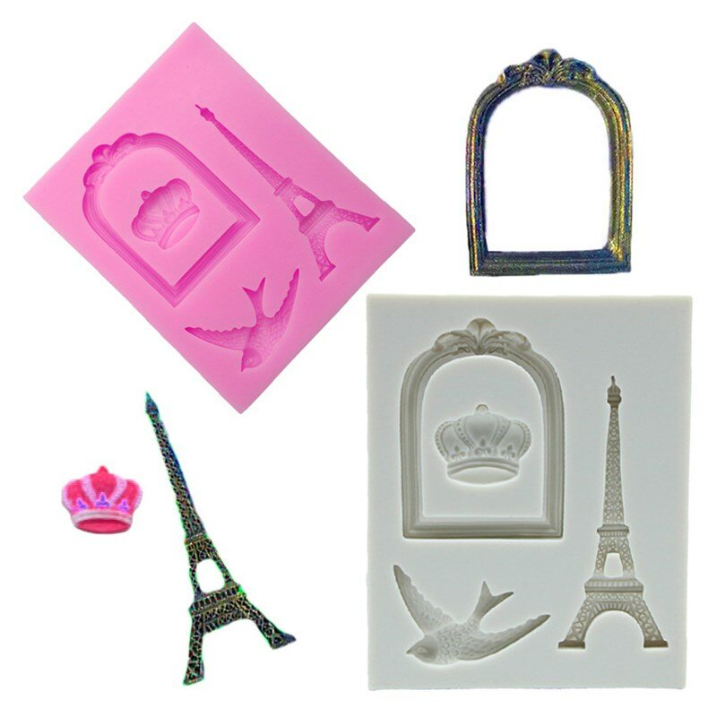 Европейская Парижская башня, силиконовая форма, зеркальная рамка, корона, белая голубь, помадка, торт, шоколадное украшение, кухонные аксессуары для выпечки