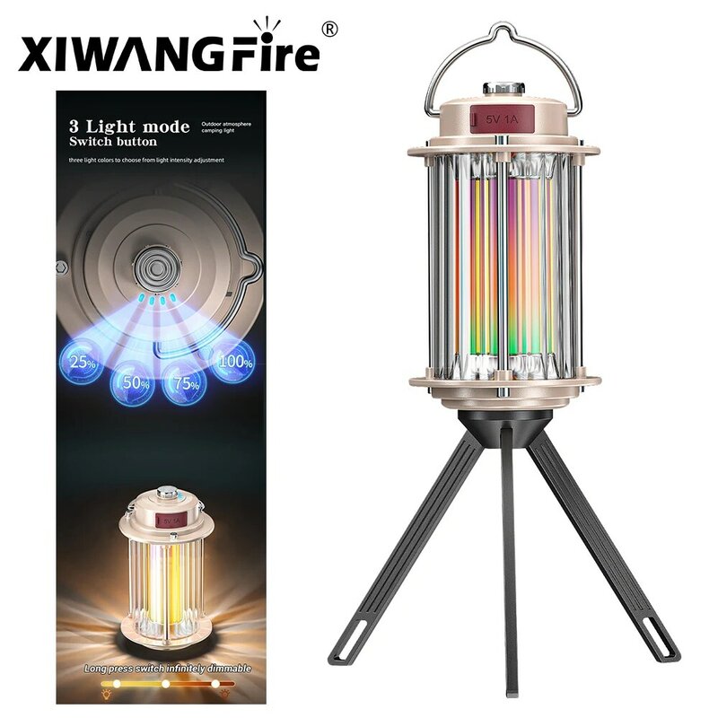 TYPE-C USB Rechargeable Camping Light 3000-5500K Stepless Dimming Vintage Tent Lamp Outdoor Emergency Portable Lanterns