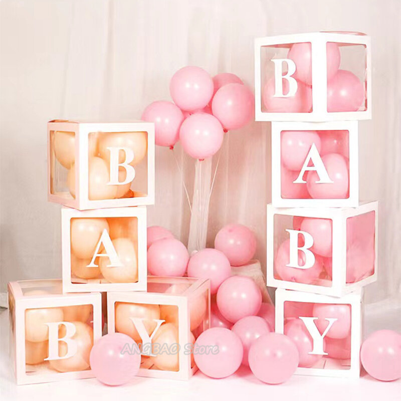 Caja de globos con letras transparentes, decoración para Baby Shower, niño y niña, decoraciones para fiesta de primer cumpleaños, suministros de decoración de boda para niños