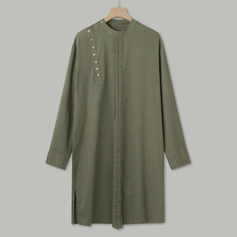 Batas bordadas de Color sólido para hombres, ropa de oración de manga larga con bolsillo, bata de camisa islámica de Dubai Arabia, moda musulmana