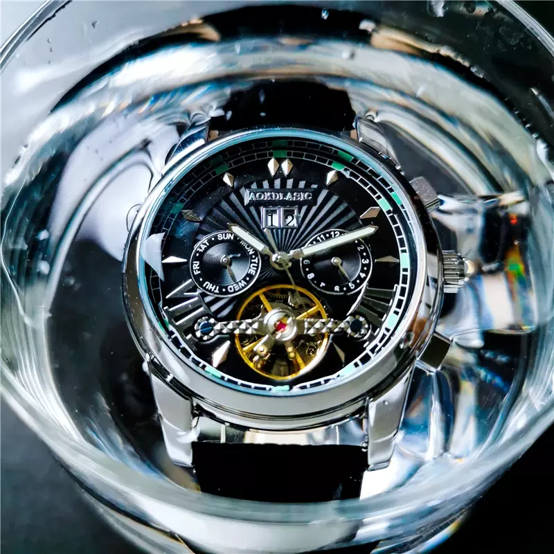 AOKULASIC Top Brand Automatic Mens Watches Tourbillon Mechanical Watch Men Waterproof Multifunctional Calendar Relogio Masculino