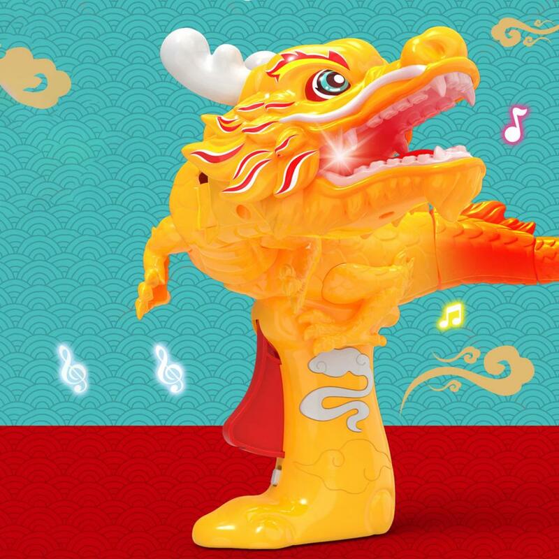 Golden Chinese Dragon Toy with Sound Light Swing Head Tai Press Trigger Stress Relief Standing Dragon Interactive Toy Kids