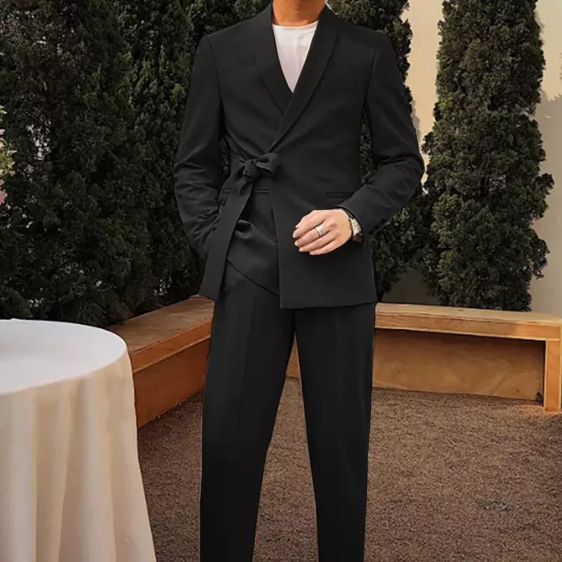 Champange-traje Formal con cinturón para hombre, esmoquin ajustado de 2 piezas para novio, chal de boda, solapa, chaqueta masculina personalizada con pantalones