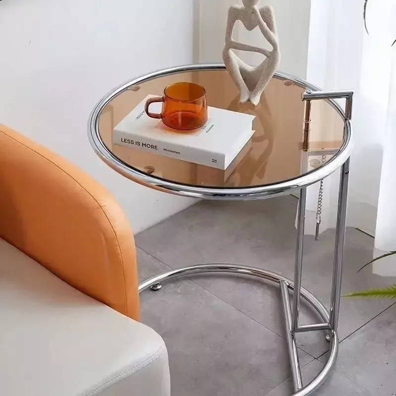북유럽 디자이너 C 자형 투명 유리 크리에이티브 리프트 원형 테이블, 커피 테이블 간단한 소파 테이블