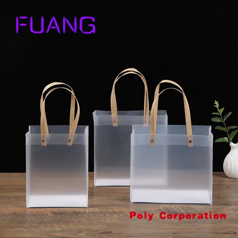 Custom  Custom Clear Packaging Tote Plastic Shopping Packing Bag With Logo
