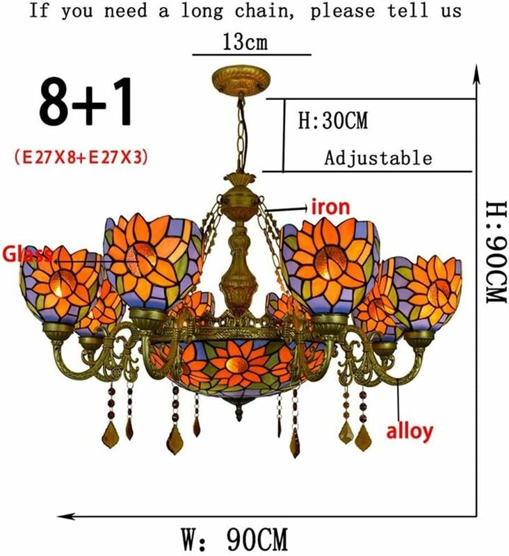 LIUZH Crystal Chandelier European Style Retro Square Tiffany Stained Glass Living Room Dining Room Bedroom Long