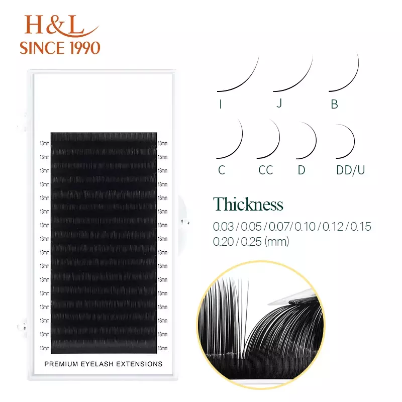 H&L SINCE 1990 16 Row Faux Lash Synthetic Mink Individual Eyelash Extension Dark Black Matte Soft Natural Eyelash Extension