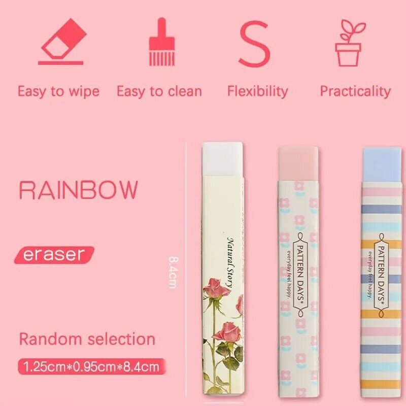1/3/6 Pcs Pack Korean Pencil Rainbow Fresh Strip Eraser Children Students Special School Supplies Stationery Gift