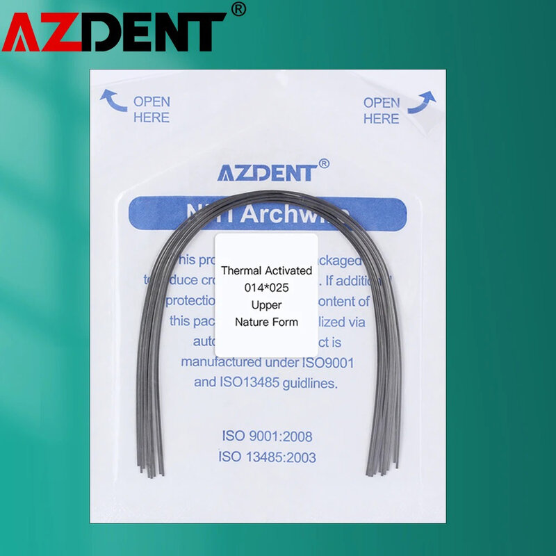 Azdent 10 pcs/pacote dental ortodôntico niti térmico ativado retangular arco fio forma natural
