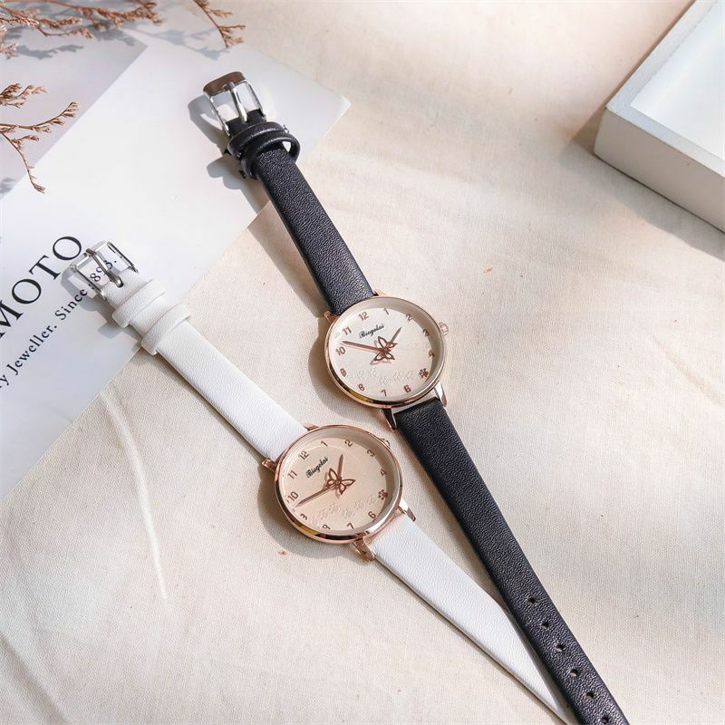 Reloj de cuarzo con puntero de mariposa Kawaii para niños, lindo reloj deportivo brillante de cuero impermeable, regalo de cumpleaños