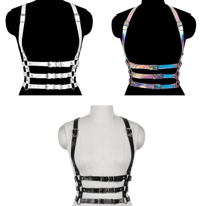 652F Gothic Corset Belt Strap for Women Cool PU Corset Waist Strap Cosplay Costume Adjust Shoulder Strap Belt