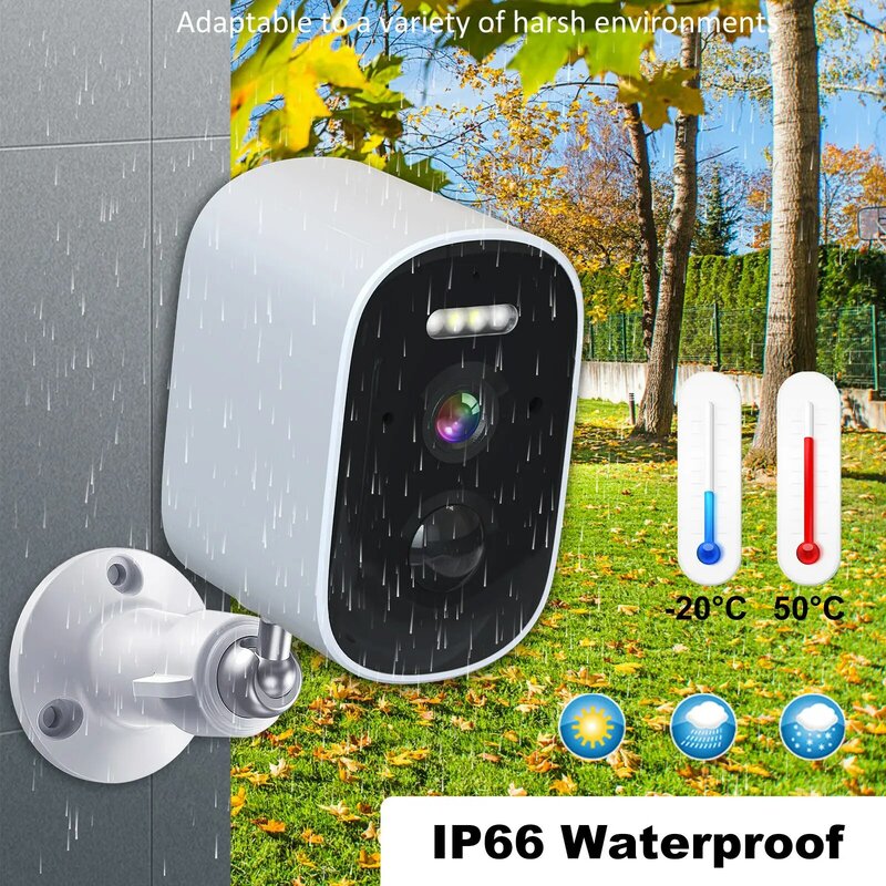 4MP WiFi Battery Camera With Motion Detection Alarm, SD Card Recording, Free Cloud Storage, Color Night Vision Security Camera