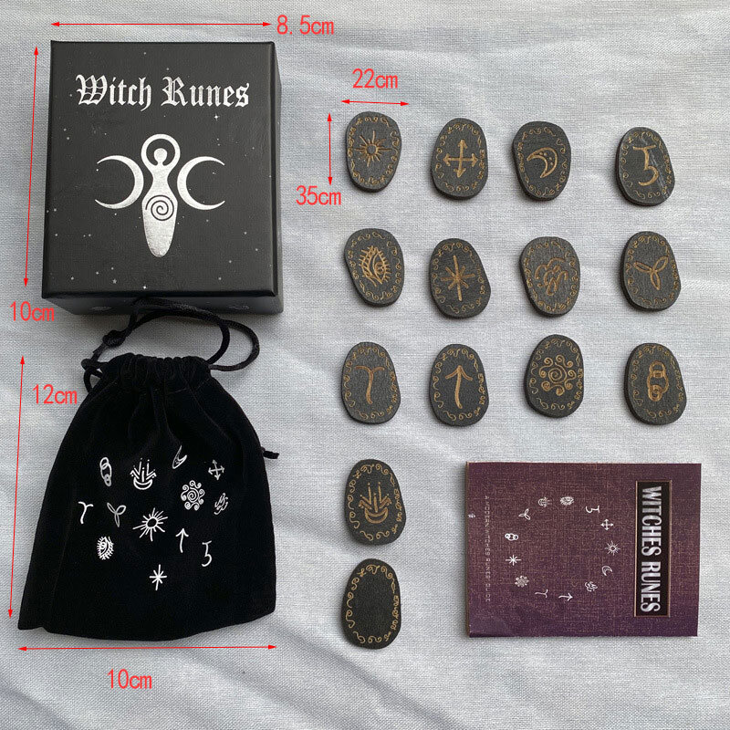 마녀 카드 마녀 나무 룬 스톤 세트, 마녀 룬 세트, 보드 게임 테이블 게임 점술 런스톤 타로 덱