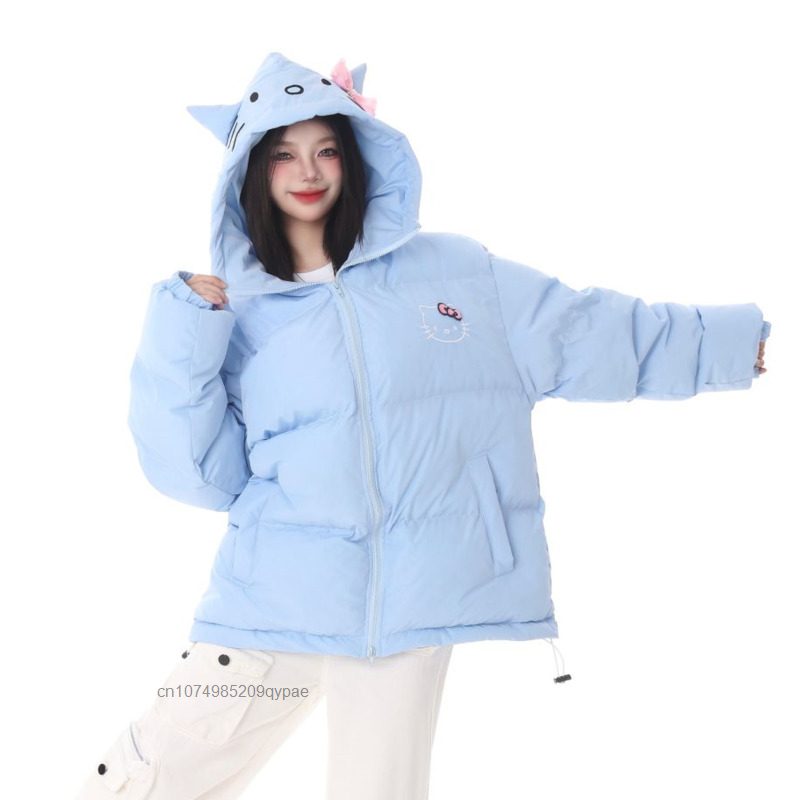 Sanrio Hello Kitty damskie zagęszczone bawełniane ubrania zimowe nowe bluzki damskie Y2k słodkie zamki