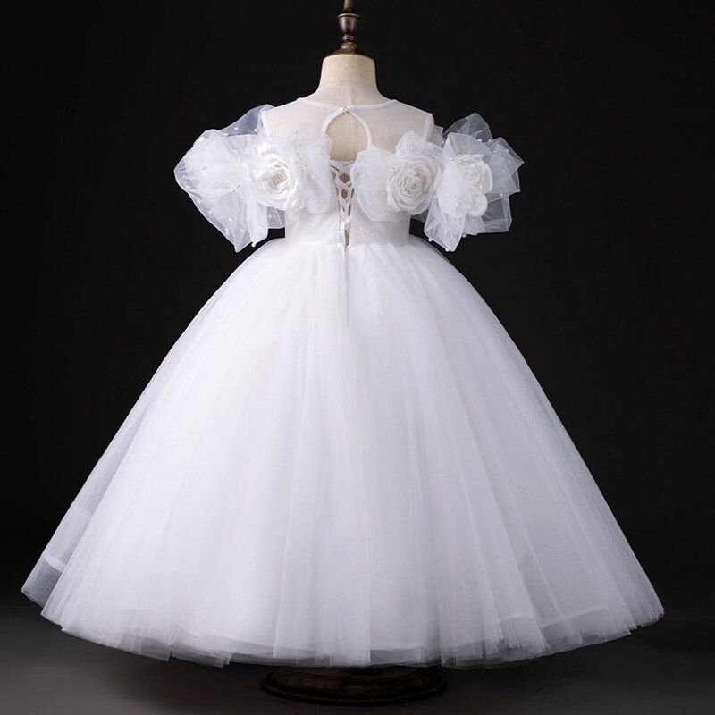 Jill życzy luksusowej białej sukni ręcznie robione kwiaty arabskiej księżniczki dla dzieci długa suknia balowa na przyjęcie weselne 2024 J388 فساتي