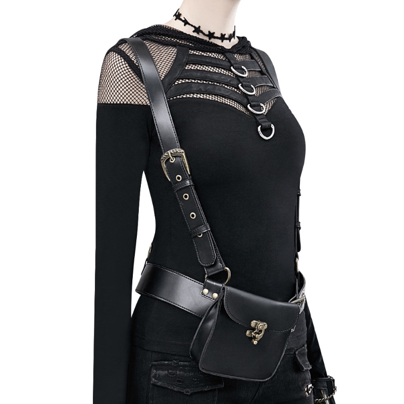 Chikage Punk Locomotive PU Leather Vintage Fanny Pack Shoulder Clothing Accessories Bag Fashion Trend Vest Decoration Bag