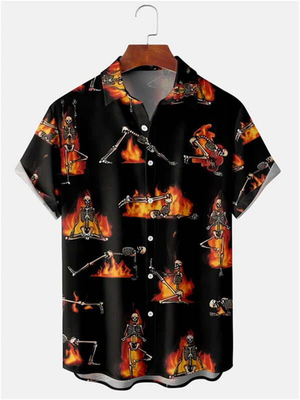 Camisa de manga corta con estampado 3D para hombre, ropa informal de gran tamaño para Halloween, Hip Hop, diablo, Hawaiano, Verano