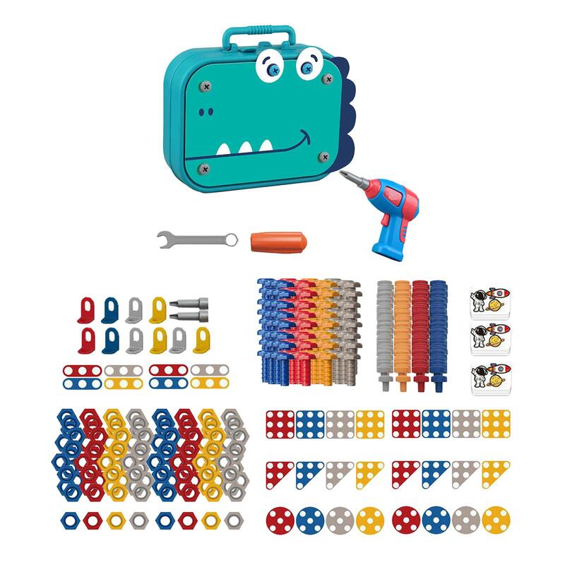 Set mainan bor dan obeng pembelajaran warna keterampilan Motor halus edukasi DIY Set bor mosaik fokus konsentrasi kesabaran