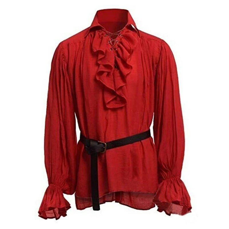 Vintage Retro Men's Gothic Shirt Top Victorian Medieval Ruffle Pirate Bandage Sleeve Classic Style Cool Look Stylish Design