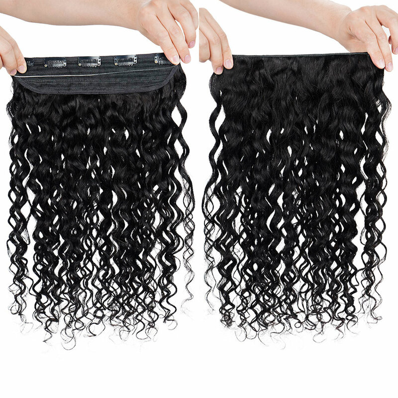 Fish Line One Piece Clips in Hair Extensions  Natural Curly wave 14“-24” 100% Human Hair with Invisible Adjustable Fish wire