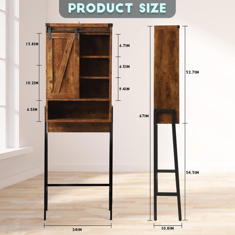 Mueble de baño con estante ajustable, organizador sobre inodoro, armario de almacenamiento, puerta corredera (marrón) para el hogar