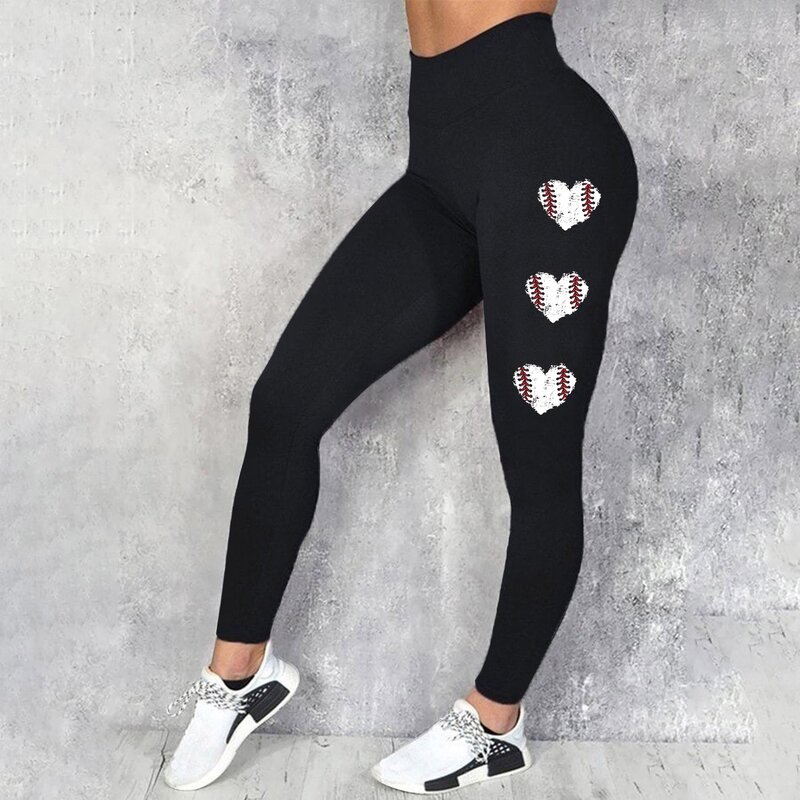 Beisebol feminino impresso elástico encaixe leggings, calças justas de desgaste externo, 3X