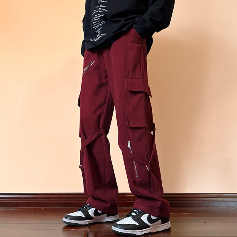 Брюки-карго мужские с несколькими карманами, Универсальные Длинные бандажные штаны в американском ретро стиле Харадзюку, уличная мода, осень