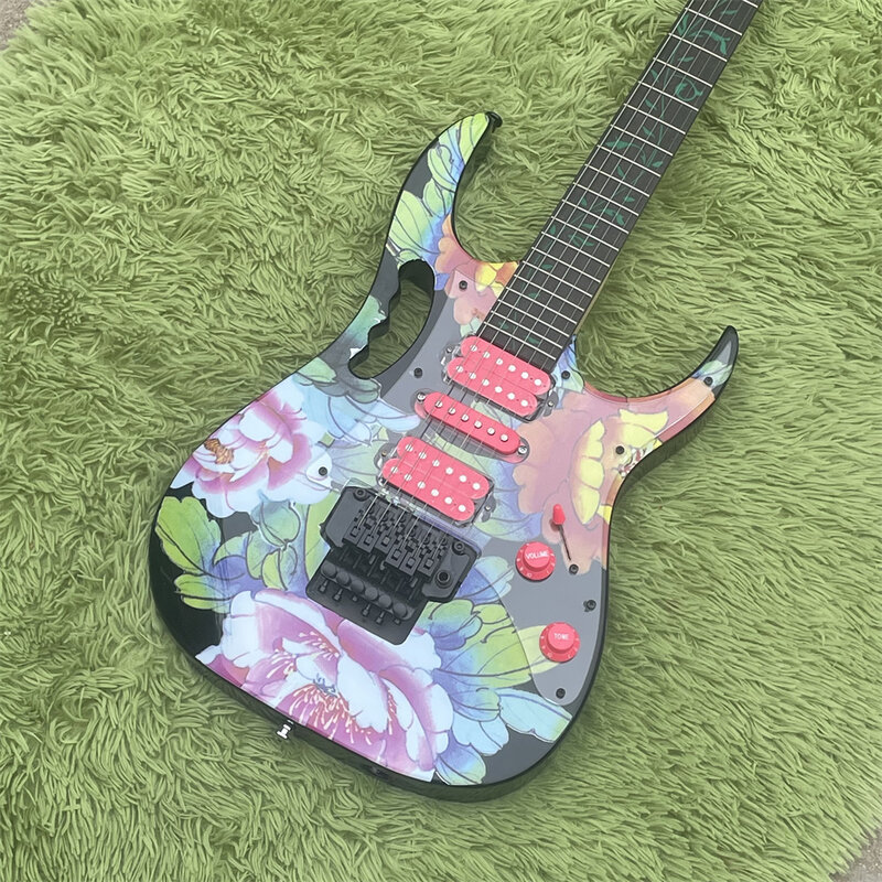 Darmowa wysyłka w magazynie kwiatowy gitara elektryczna mahoniowy korpus gitara 77FP gitara gitara