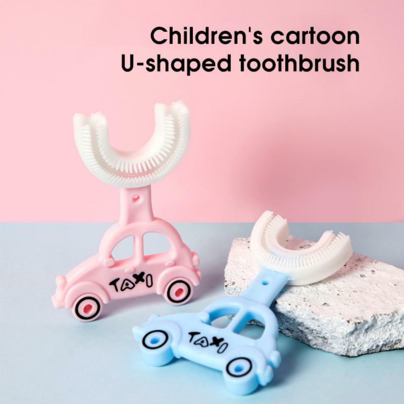 แปรงสีฟันดูแลเด็ก1 ~ 8ชิ้นแปรงสีฟันซิลิโคนรูปตัวยูรูปทรงรถทำความสะอาดสำหรับแปรงฟันเด็กสุดสร้างสรรค์