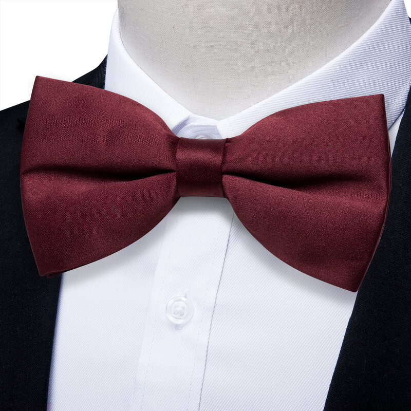 Burgundy ซาติน Men Pre-ผูก Bowtie สำหรับพ่อ Son งานแต่งงานสีแดงแบบปรับได้ Bow Tie ผ้าไหมผีเสื้อ Knots
